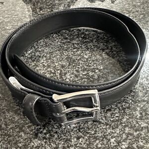 J. Crew Factory Black Leather Men’s Belt with Silver Buckle